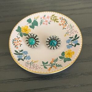 Vintage Sterling Silver Turquoise Flower Screwback Earrings